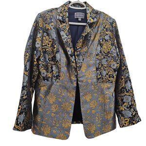 Guillaume Womens Floral Blue, Gold Blazer Jacket Size L